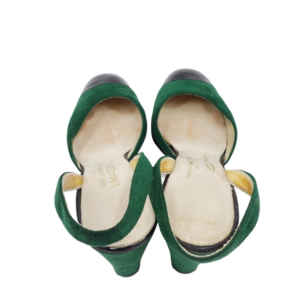 Vintage MCM Green Suede Patent Leather Heels Slingback Block Heel Mary Jane - Picture 6 of 11